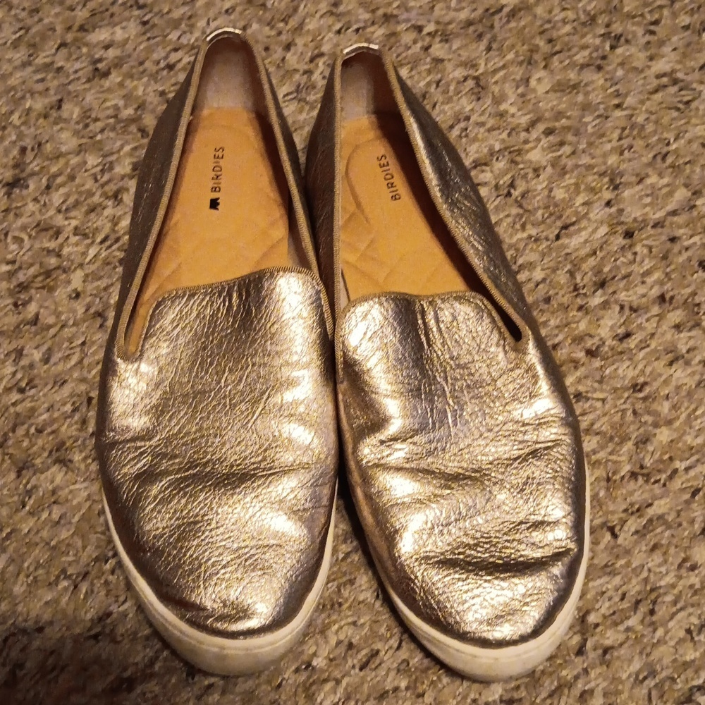 Birdies The Swift Gold Leather Sneakers Size 8